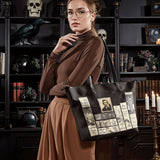 "Poe's Library" Ashen Black Leather Tote Bag