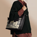 "Poe's Library" Ashen Black Leather Tote Bag