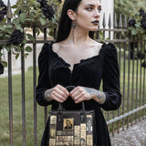 "Poe's Library" Ashen Black - Black Interior - Small Leather Handbag