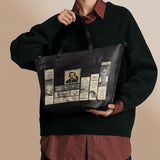 "Poe's Library" Ashen Black Leather Tote Bag