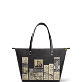 "Poe's Library" Ashen Black Leather Tote Bag