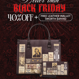 "Poe's Library" Ashen Black Leather Handbag Deal