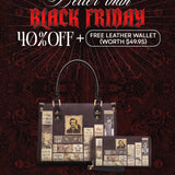 "Poe's Library" Ashen Black Small Leather Handbag Deal