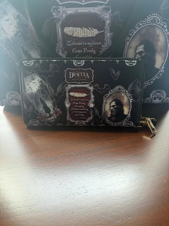 Customer photo — Alicia Clermont with her Dracula wallet