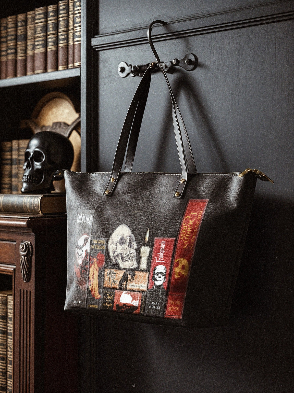 "The Codex of Gothic Tales" Deadlight Black Leather Tote Bag - FALL DEAL