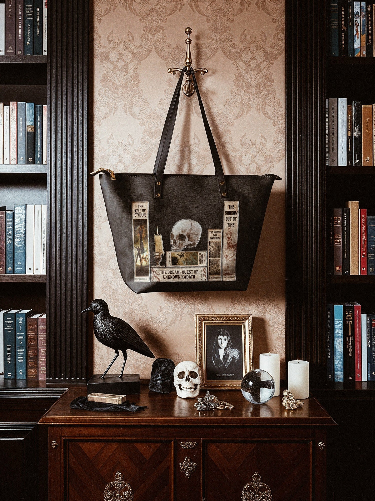 "Lovecraftian" Black Leather Tote Bag - FALL DEAL