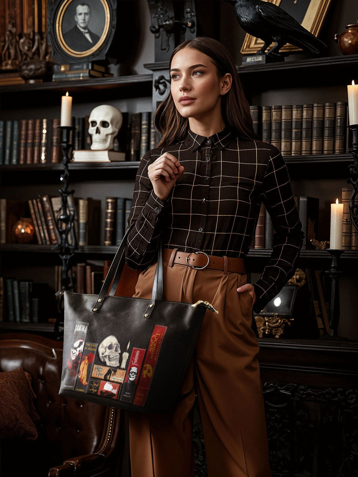 "The Codex of Gothic Tales" Deadlight Black Leather Tote Bag - FALL DEAL