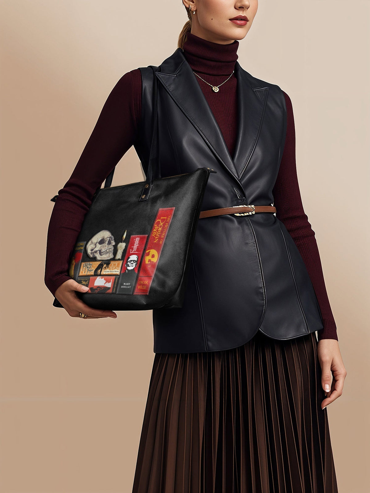 "The Codex of Gothic Tales" Deadlight Black Leather Tote Bag - FALL DEAL