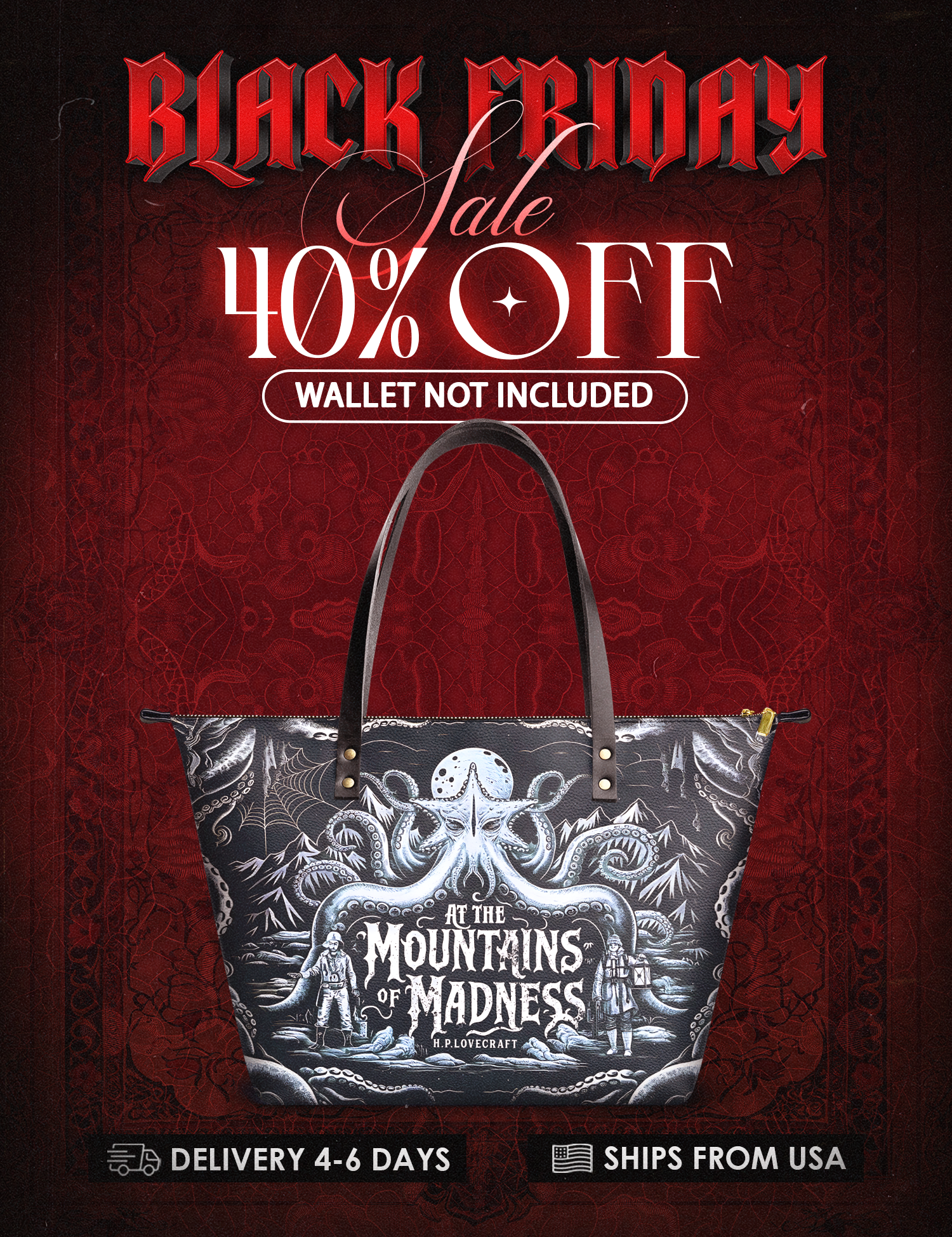 "At The Mountains Of Madness" Leather Tote Bag Deal