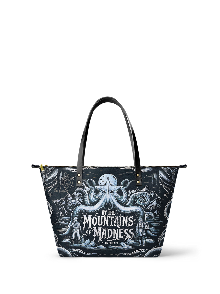 "At The Mountains Of Madness" Leather Tote Bag