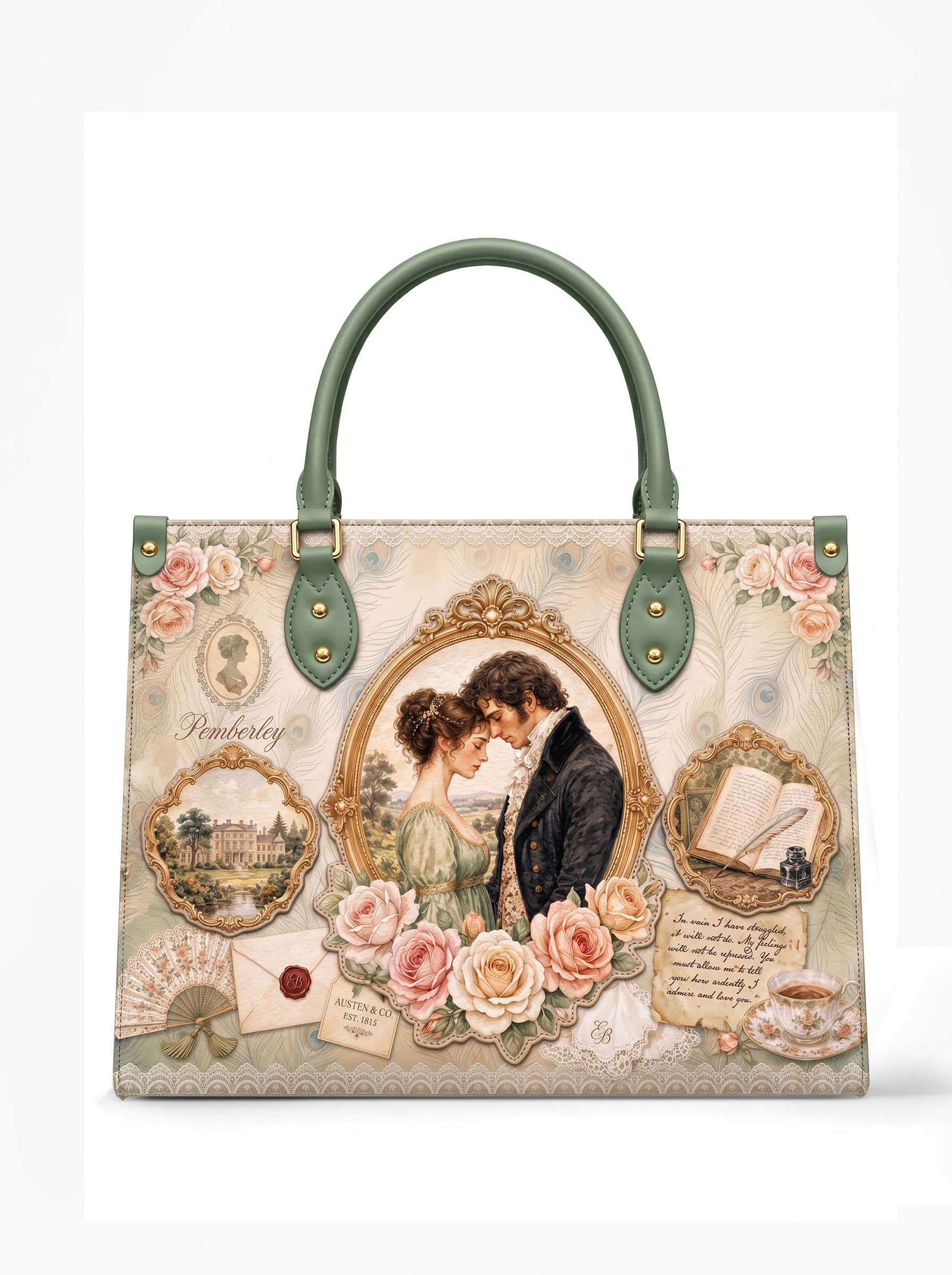 “Austen's Quill” Applique Leather Handbag Pre-order