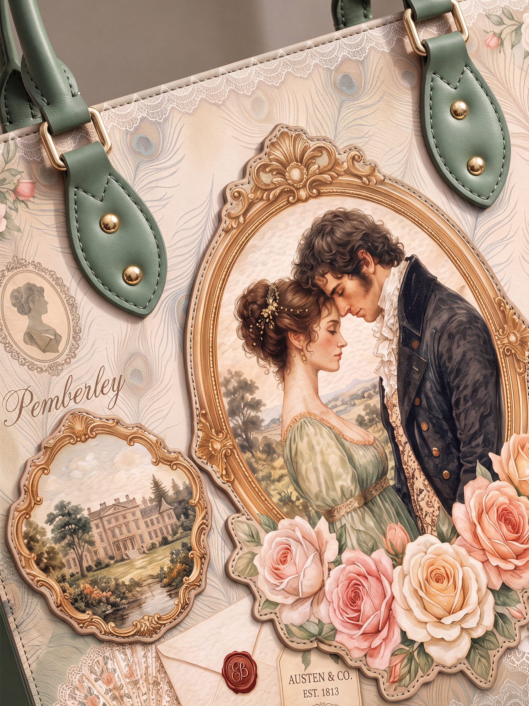 “Austen's Quill” Applique Leather Handbag Pre-order