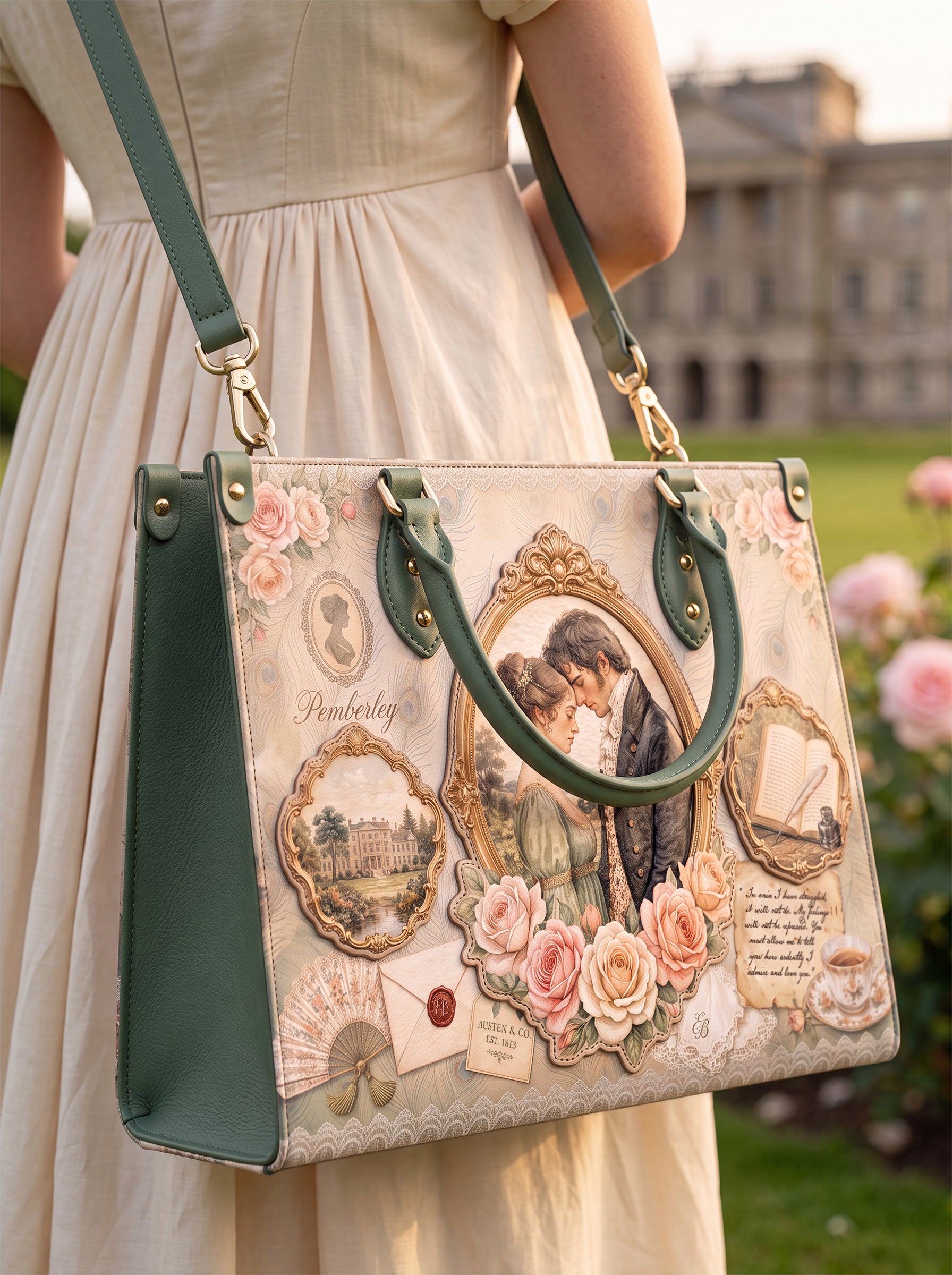 “Austen's Quill” Applique Leather Handbag Pre-order