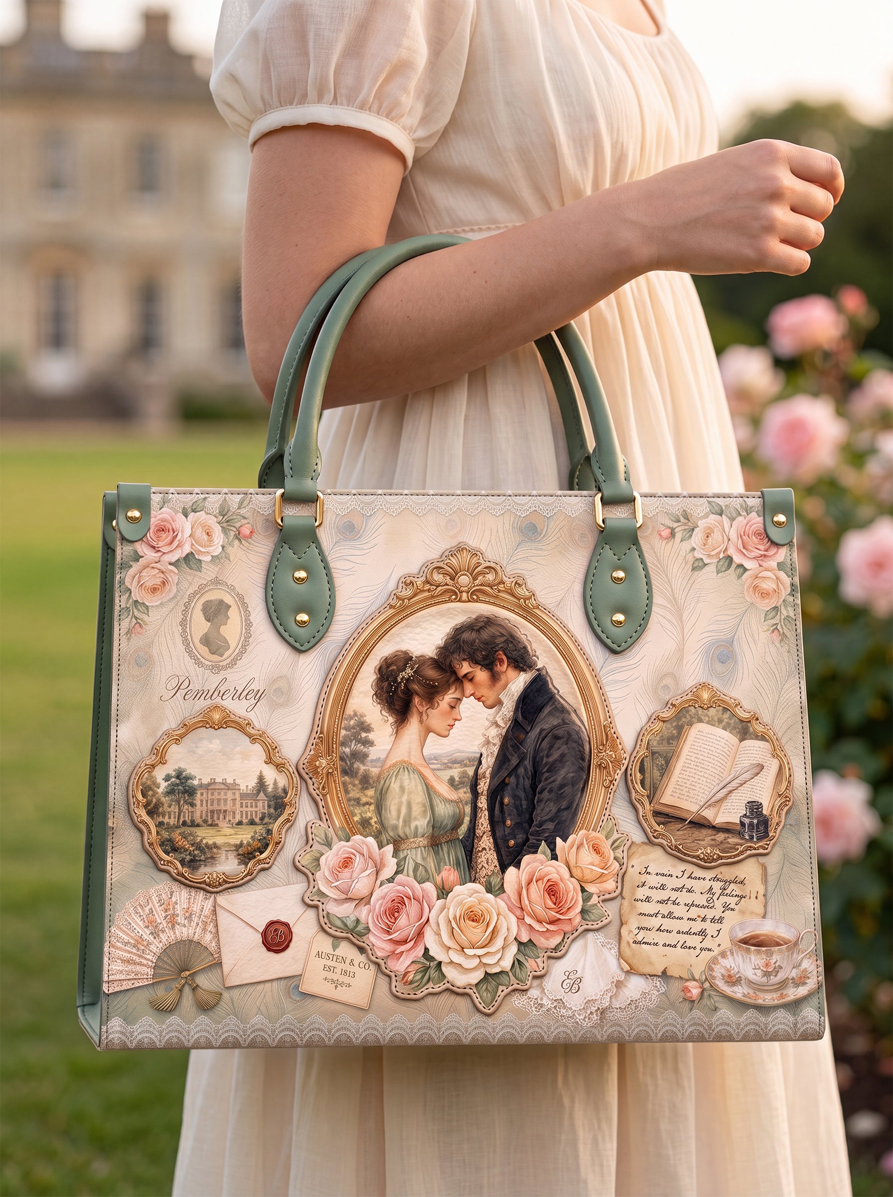 “Austen's Quill” Applique Leather Handbag Pre-order
