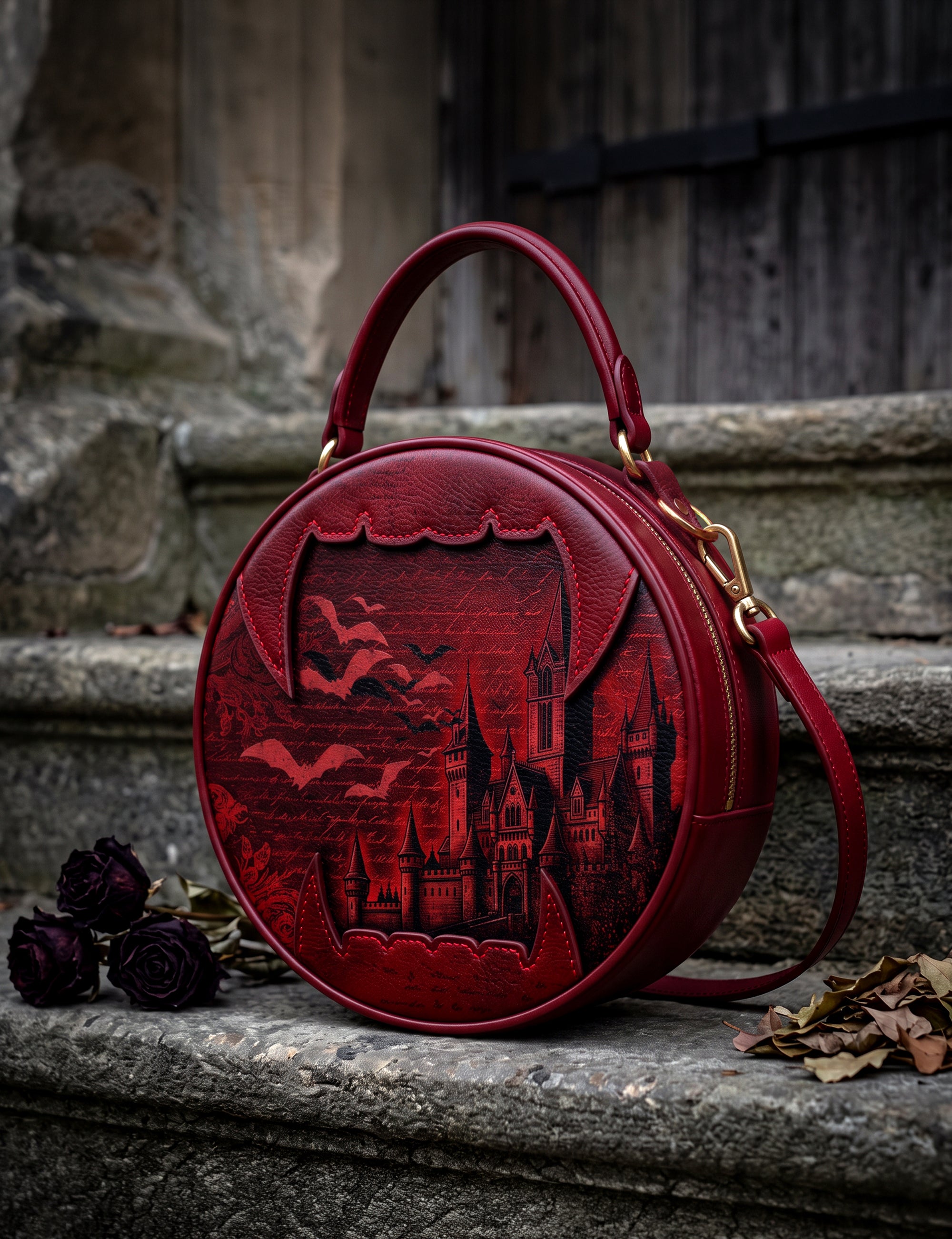 “Castle Dracula” Applique Circle Crossbody Bag