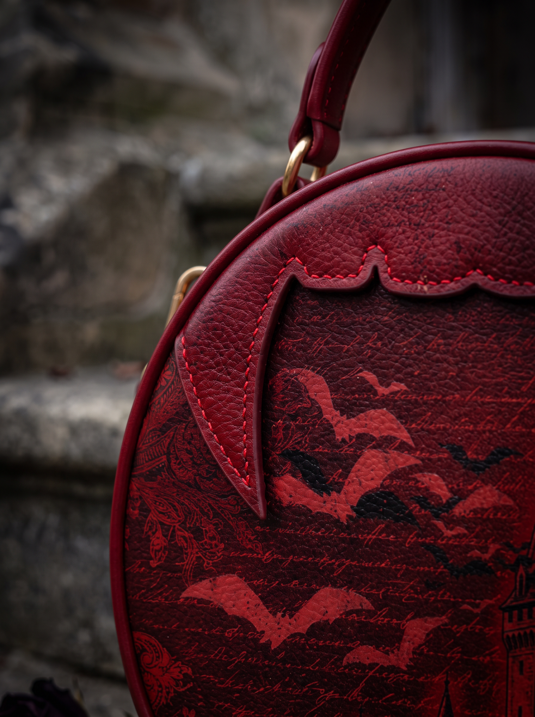 “Castle Dracula” Applique Circle Crossbody Bag