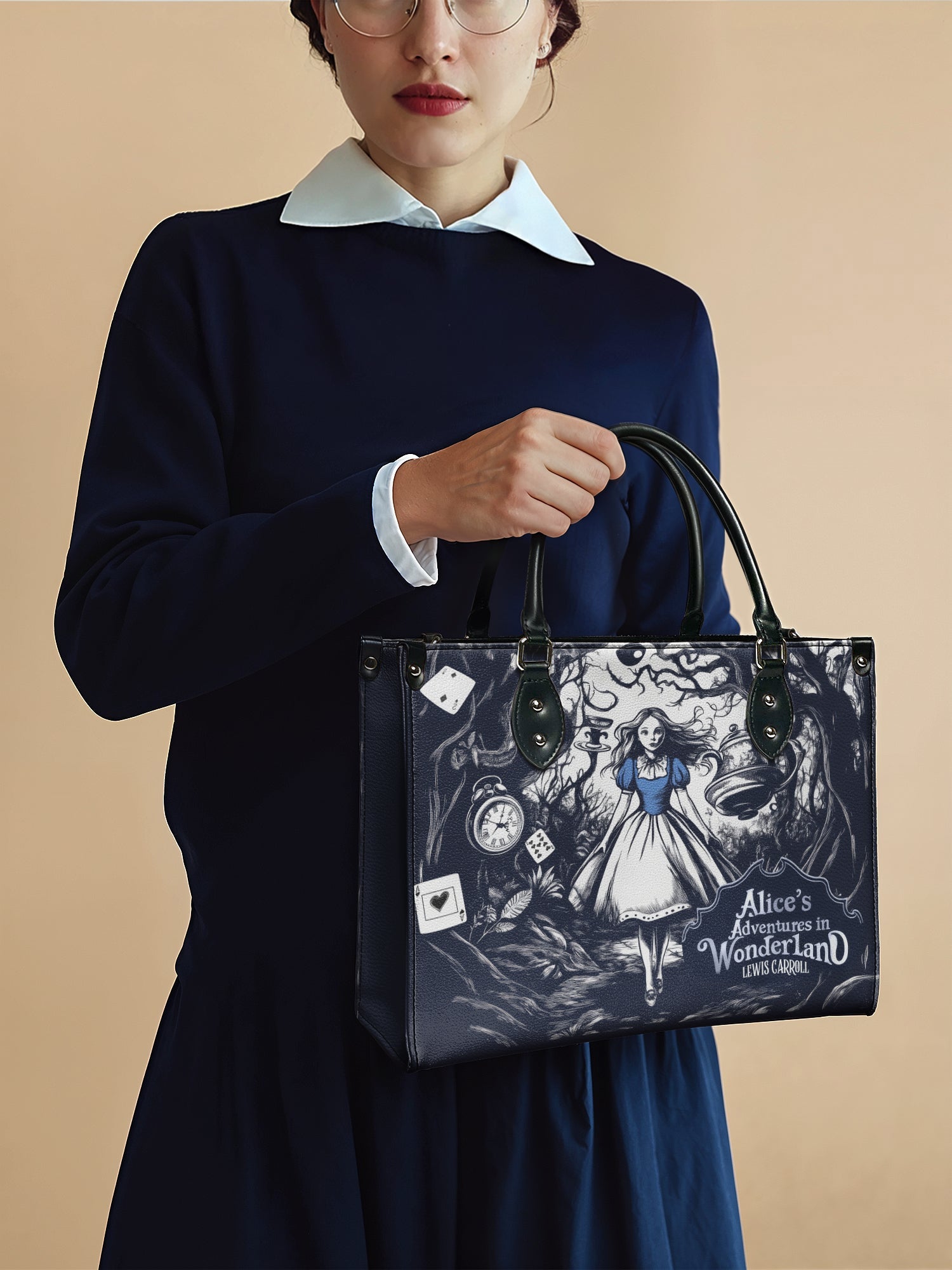 "Down the Rabbit Hole" - Blue Interior - Leather Handbag