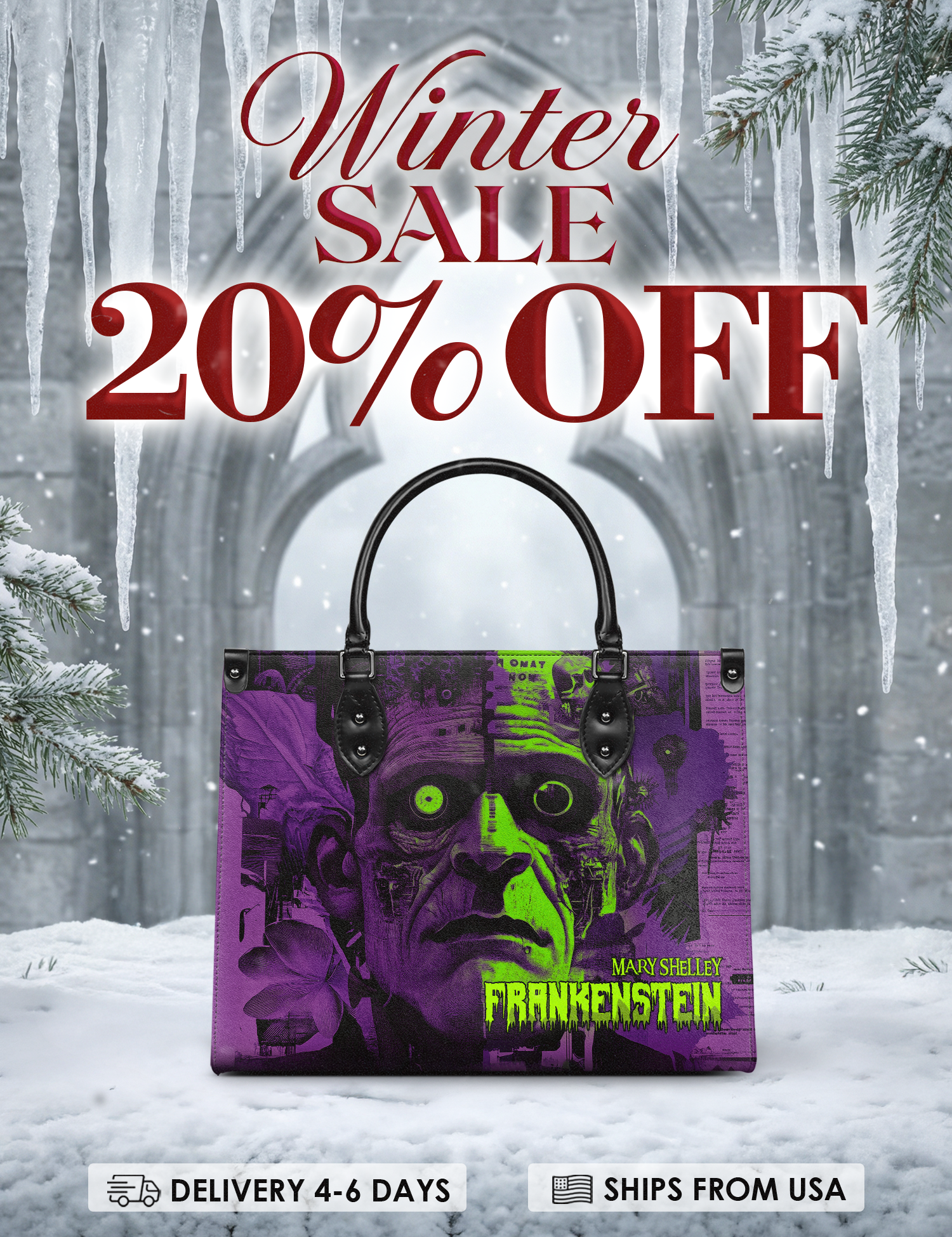 "Frankenstein" Lablight Violet Leather Handbag Deal