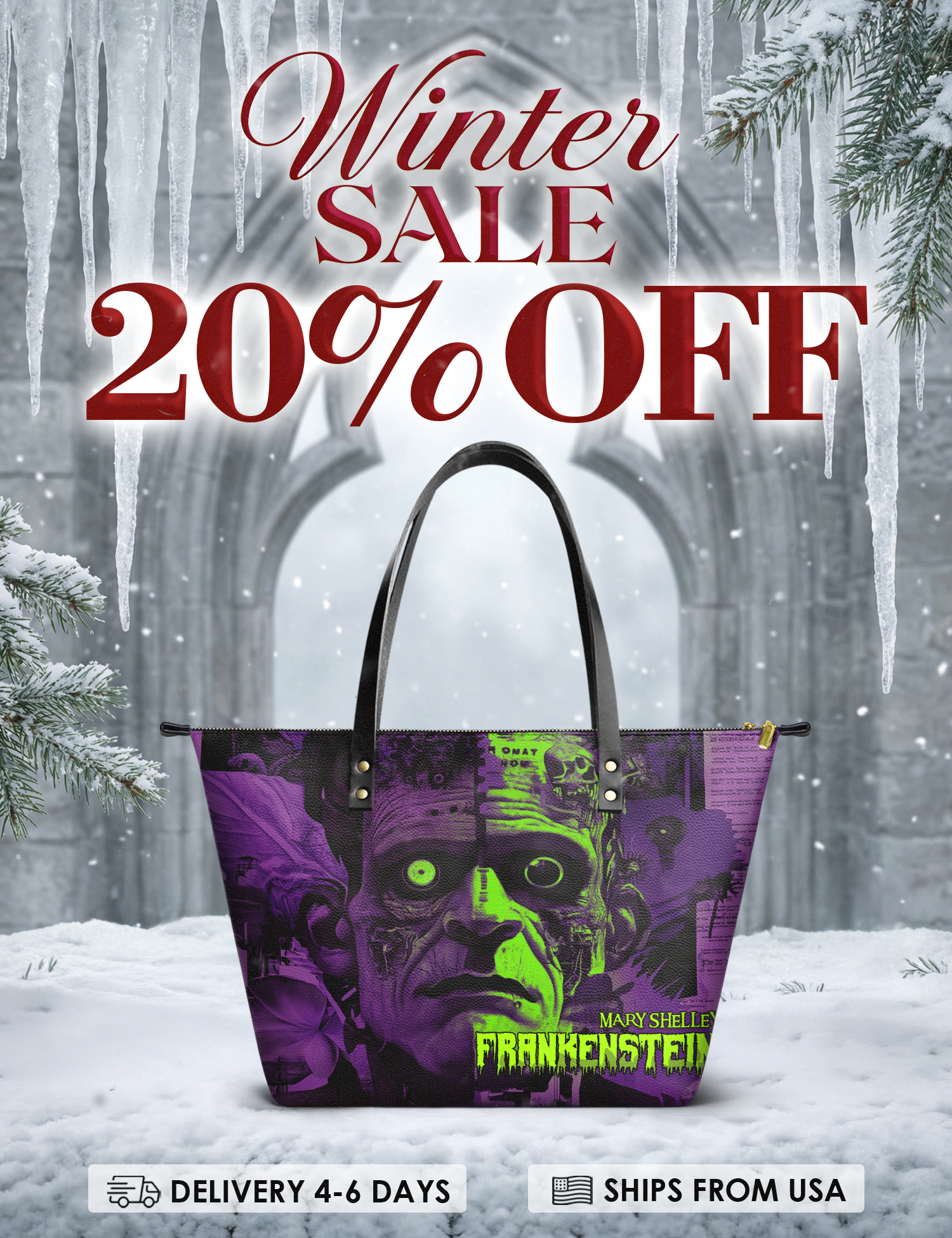 "Frankenstein" Lablight Violet Leather Tote Bag Deal