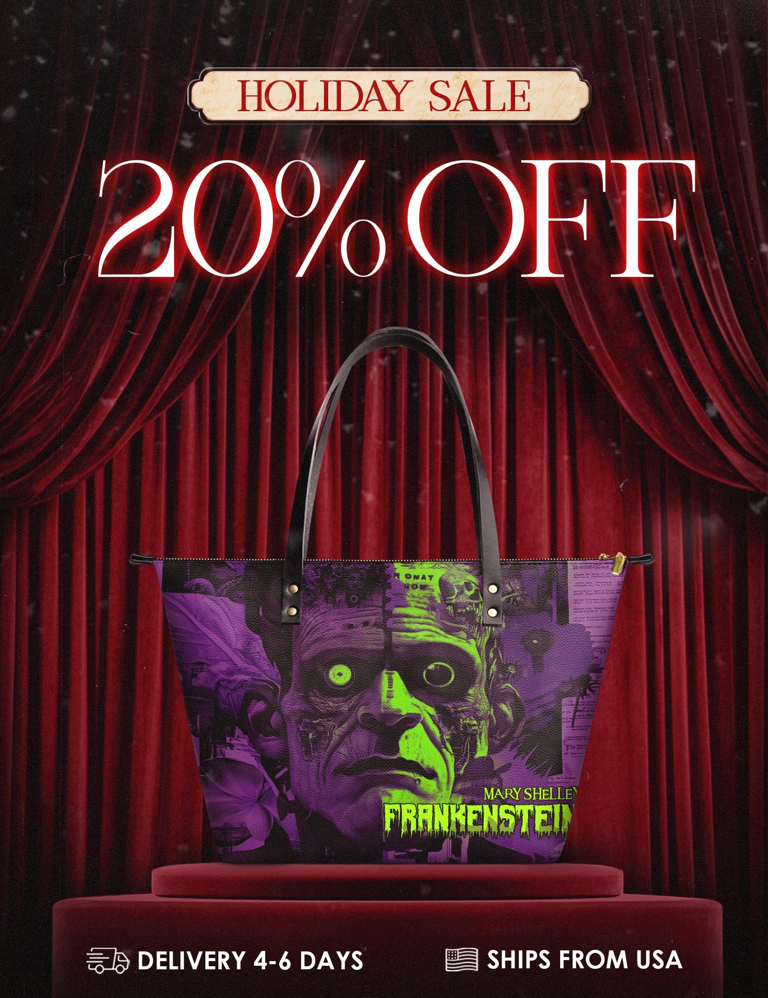 "Frankenstein" Lablight Violet Leather Tote Bag Deal