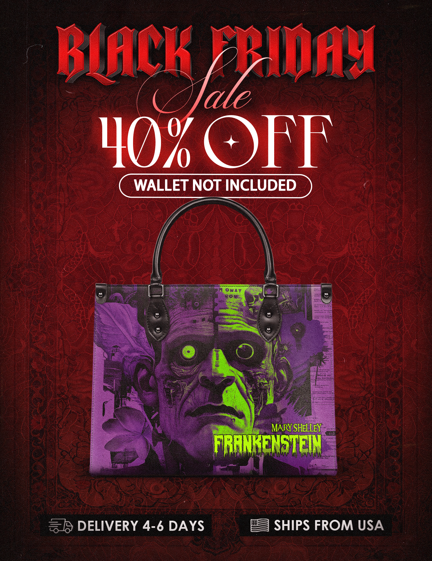 "Frankenstein" Lablight Violet Leather Handbag Deal