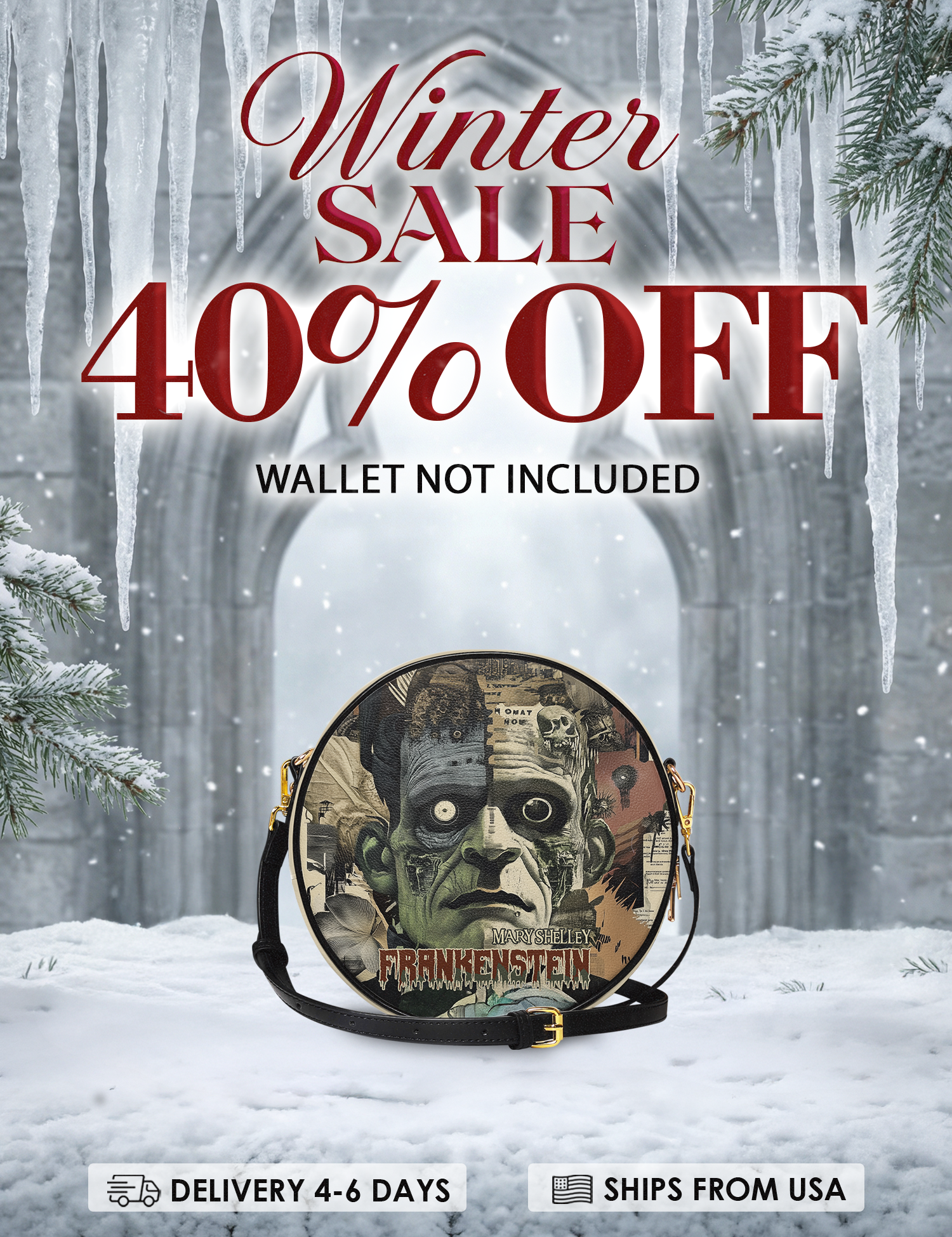 "Frankenstein" Old Parchment Circle Crossbody Bag Deal