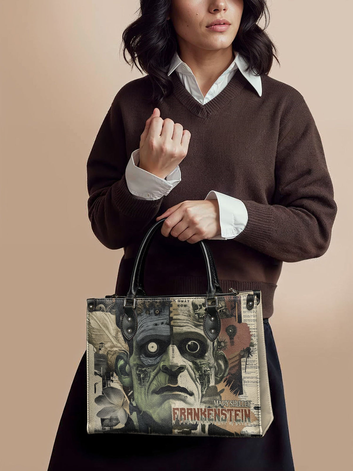 "Frankenstein" Old Parchment - Black Interior - Leather Handbag - FALL DEAL