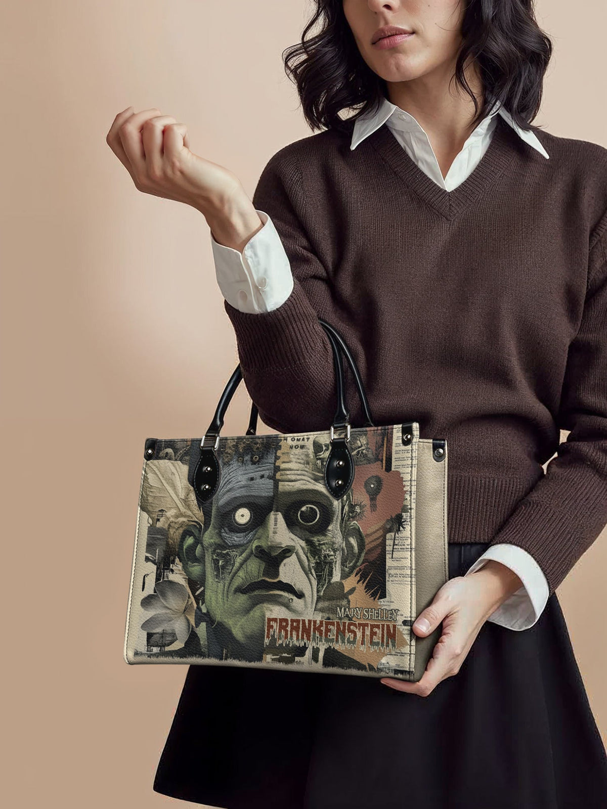 "Frankenstein" Old Parchment - Black Interior - Leather Handbag Matching Set - FALL DEAL