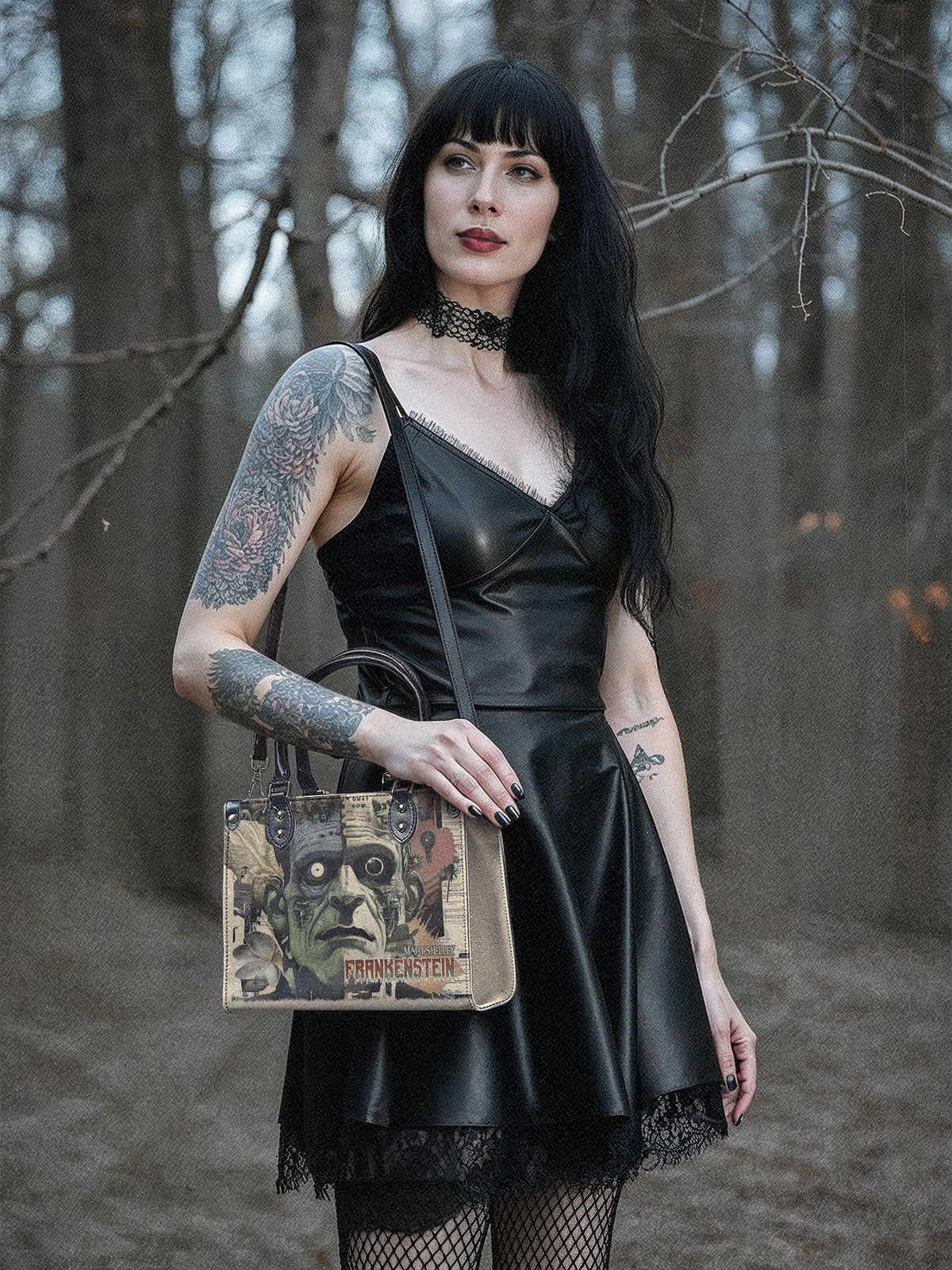 "Frankenstein" Old Parchment - Black Interior - Small Leather Handbag - FALL CLEARANCE DEAL