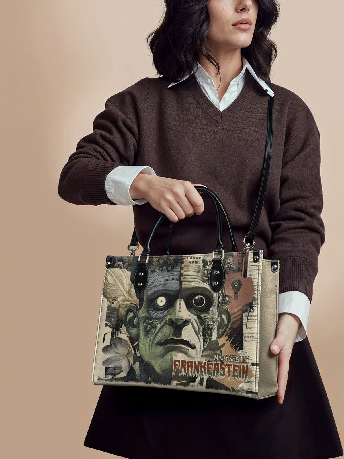 "Frankenstein" Old Parchment - Black Interior - Leather Handbag - FALL DEAL