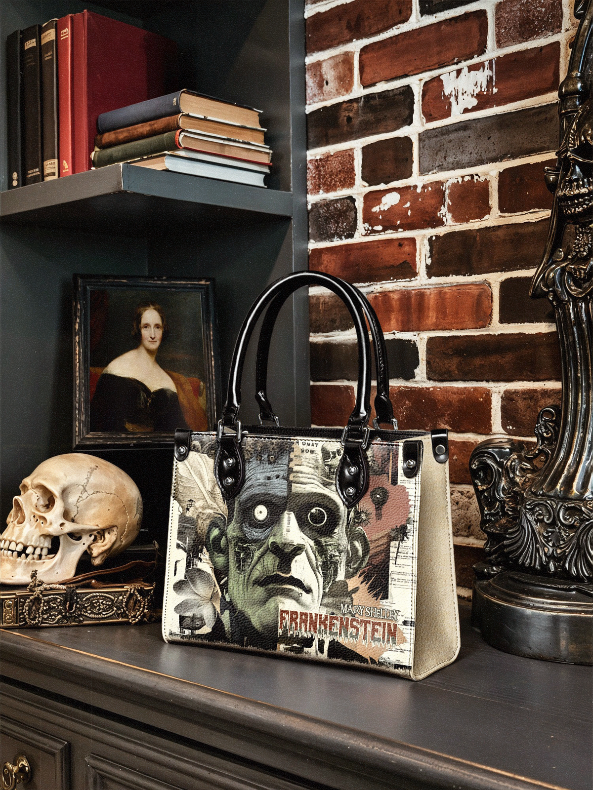 "Frankenstein" Old Parchment - Black Interior - Small Leather Handbag - FALL CLEARANCE DEAL