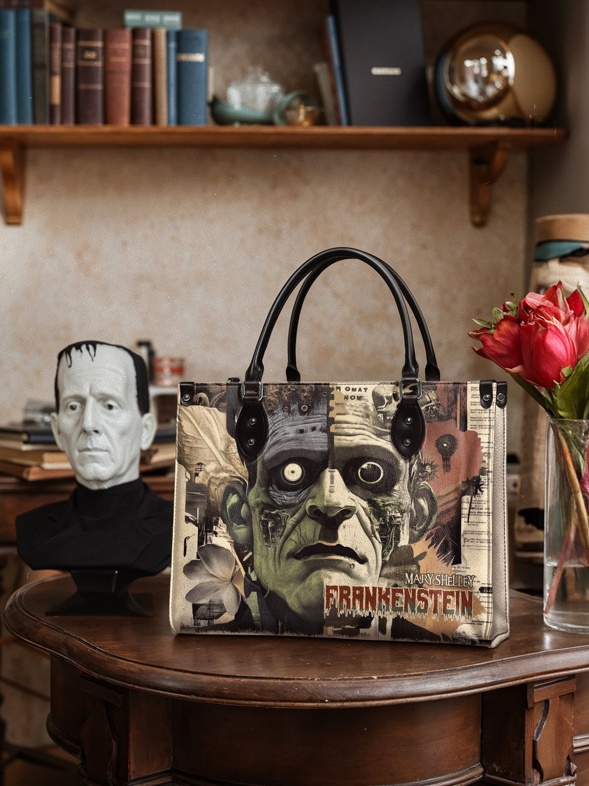 "Frankenstein" Old Parchment - Black Interior - Leather Handbag Matching Set - FALL DEAL