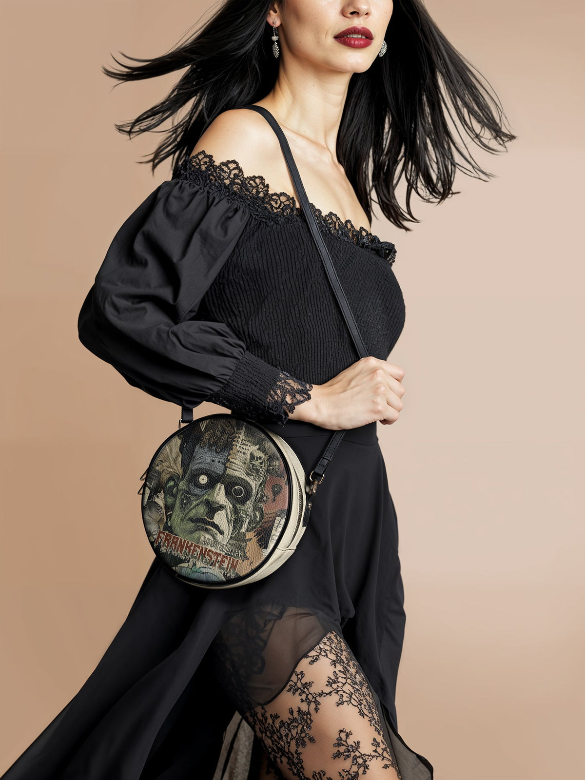 "Frankenstein" Old Parchment Circle Crossbody Bag - EVERMORE DEAL