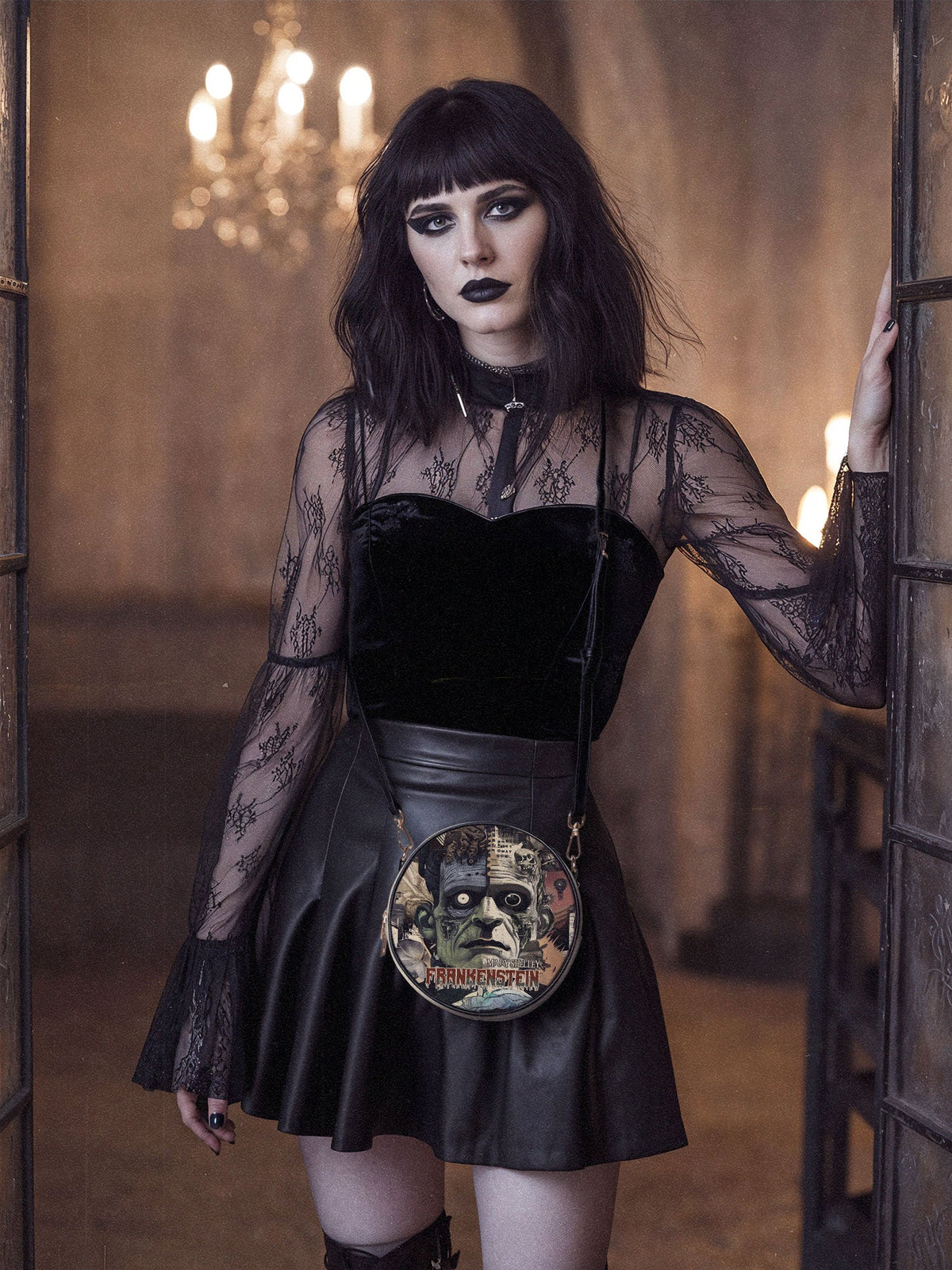 "Frankenstein" Old Parchment Circle Crossbody Bag - EVERMORE DEAL