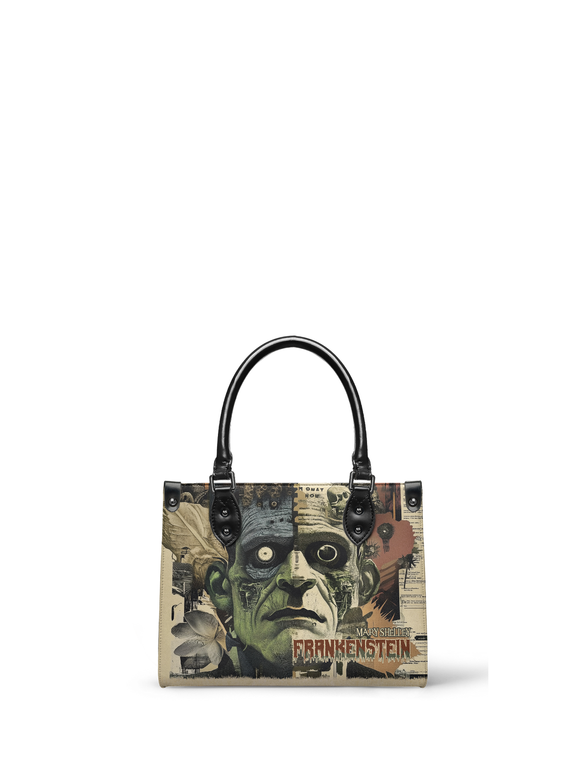 "Frankenstein" Old Parchment - Black Interior - Small Leather Handbag - FALL CLEARANCE DEAL