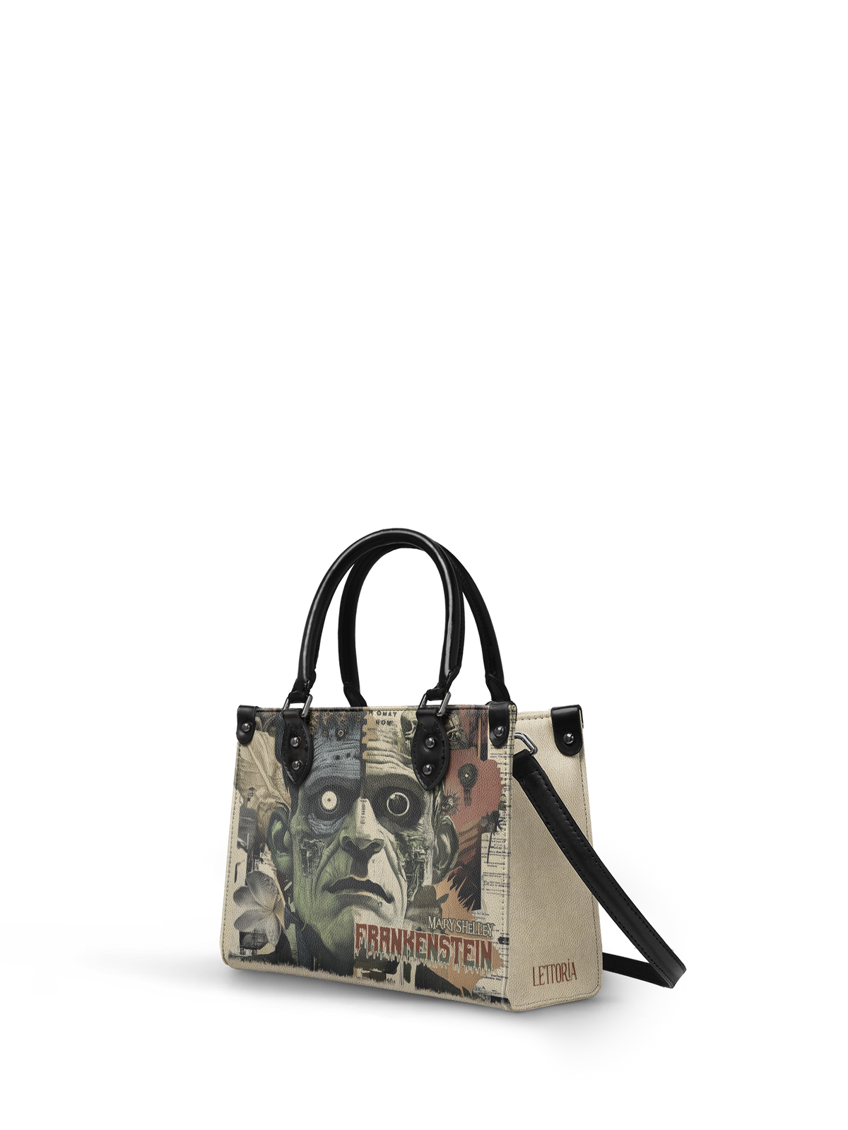 "Frankenstein" Old Parchment - Black Interior - Small Leather Handbag - FALL CLEARANCE DEAL