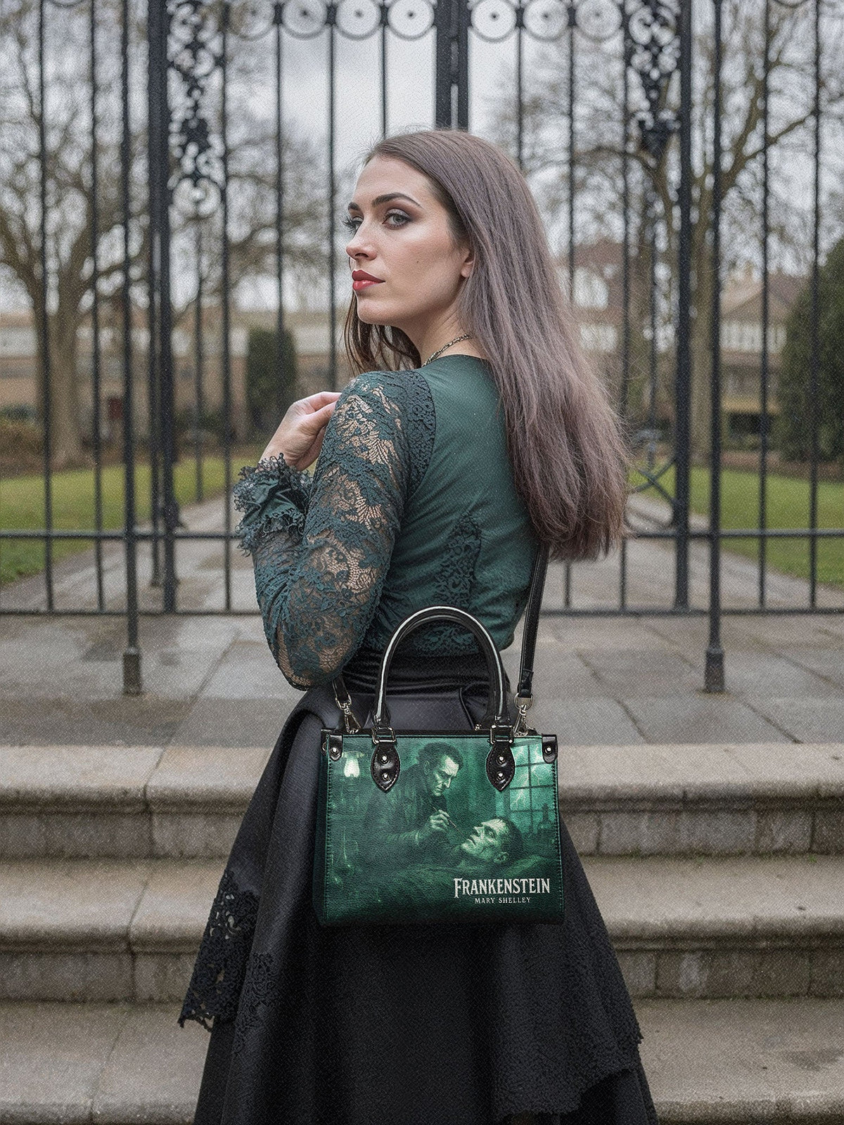 "Frankenstein" Mortuary Moss - Black Interior - Small Leather Handbag - FALL CLEARANCE DEAL