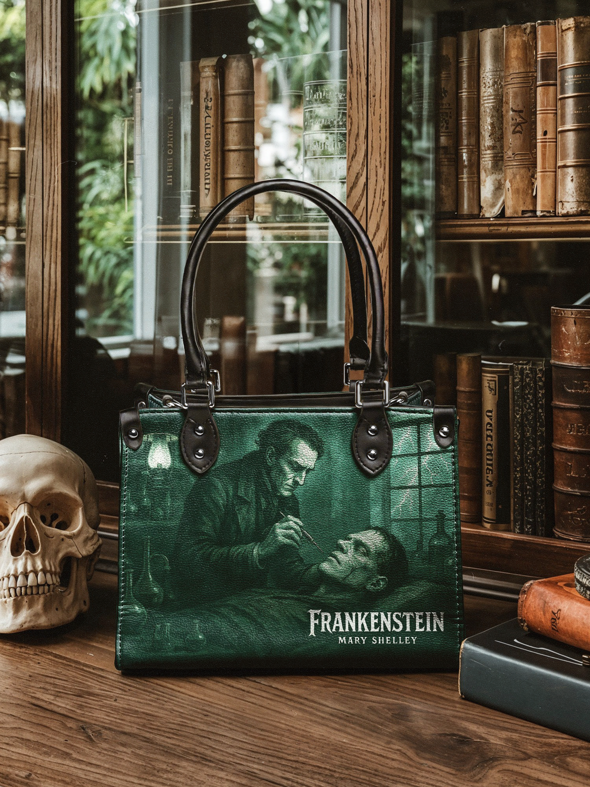 "Frankenstein" Mortuary Moss - Black Interior - Small Leather Handbag - FALL CLEARANCE DEAL