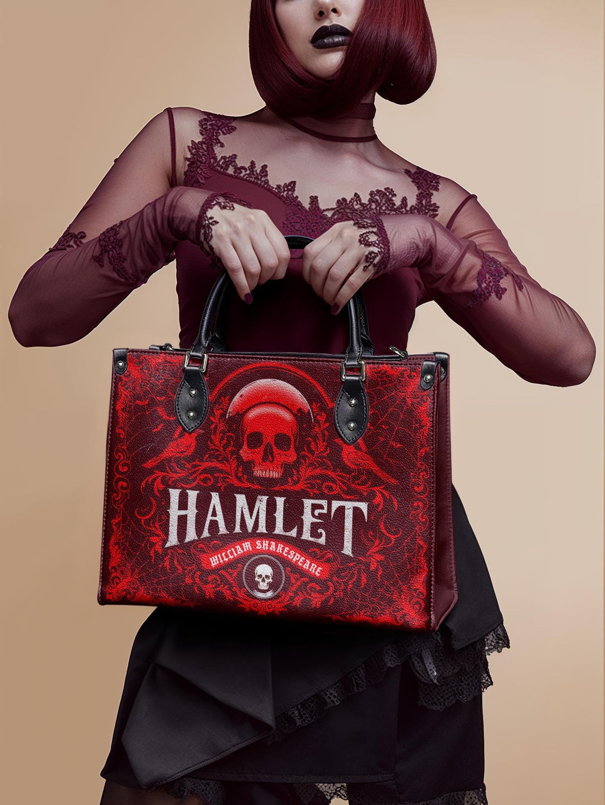"Hamlet" The Red Room - Black Interior - Leather Handbag Matching Set - FALL DEAL