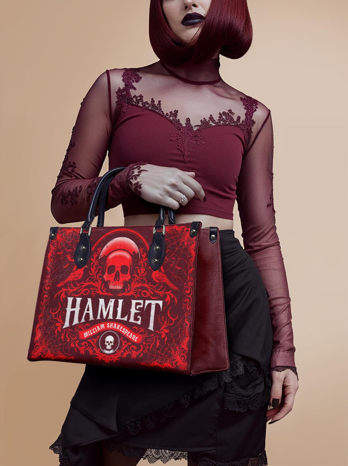 "Hamlet" The Red Room - Black Interior - Leather Handbag Matching Set - FALL DEAL