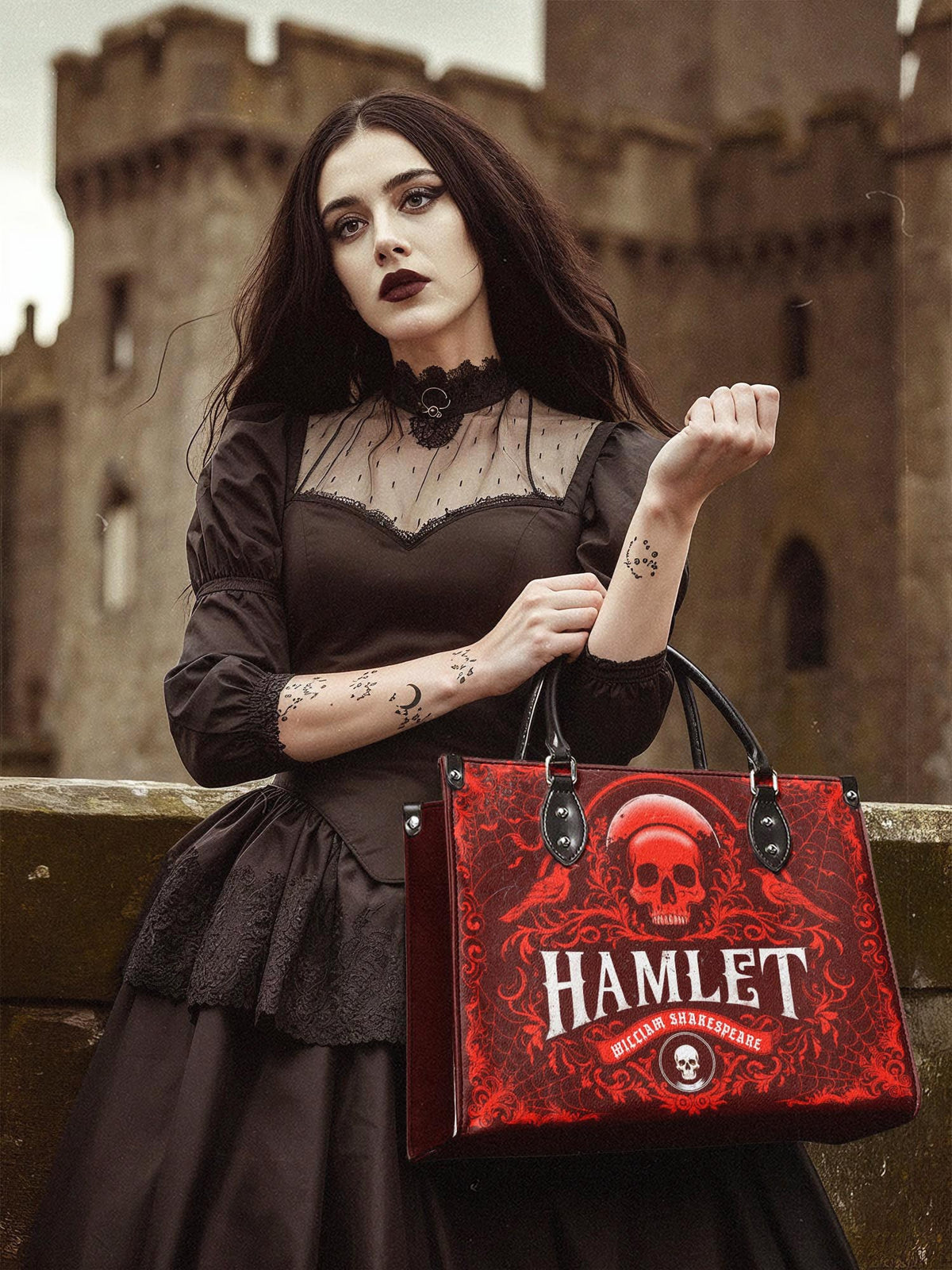 "Hamlet" The Red Room - Black Interior - Leather Handbag Matching Set - FALL DEAL