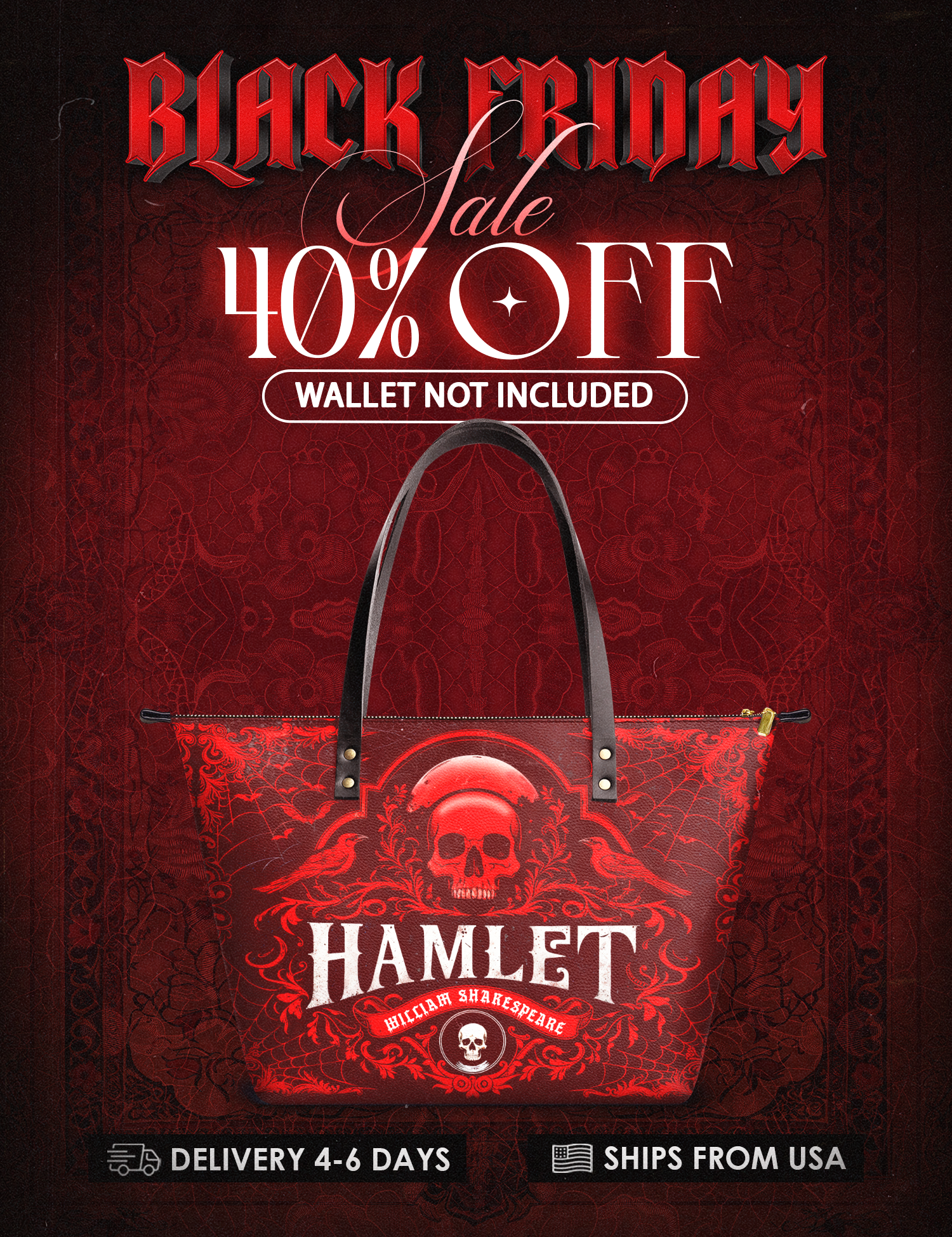 "Hamlet" The Red Room Leather Tote Bag Deal
