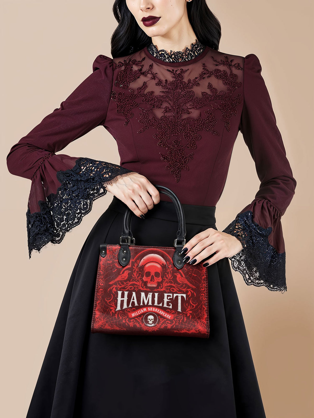 "Hamlet" The Red Room - Black Interior - Small Leather Handbag - FALL CLEARANCE DEAL