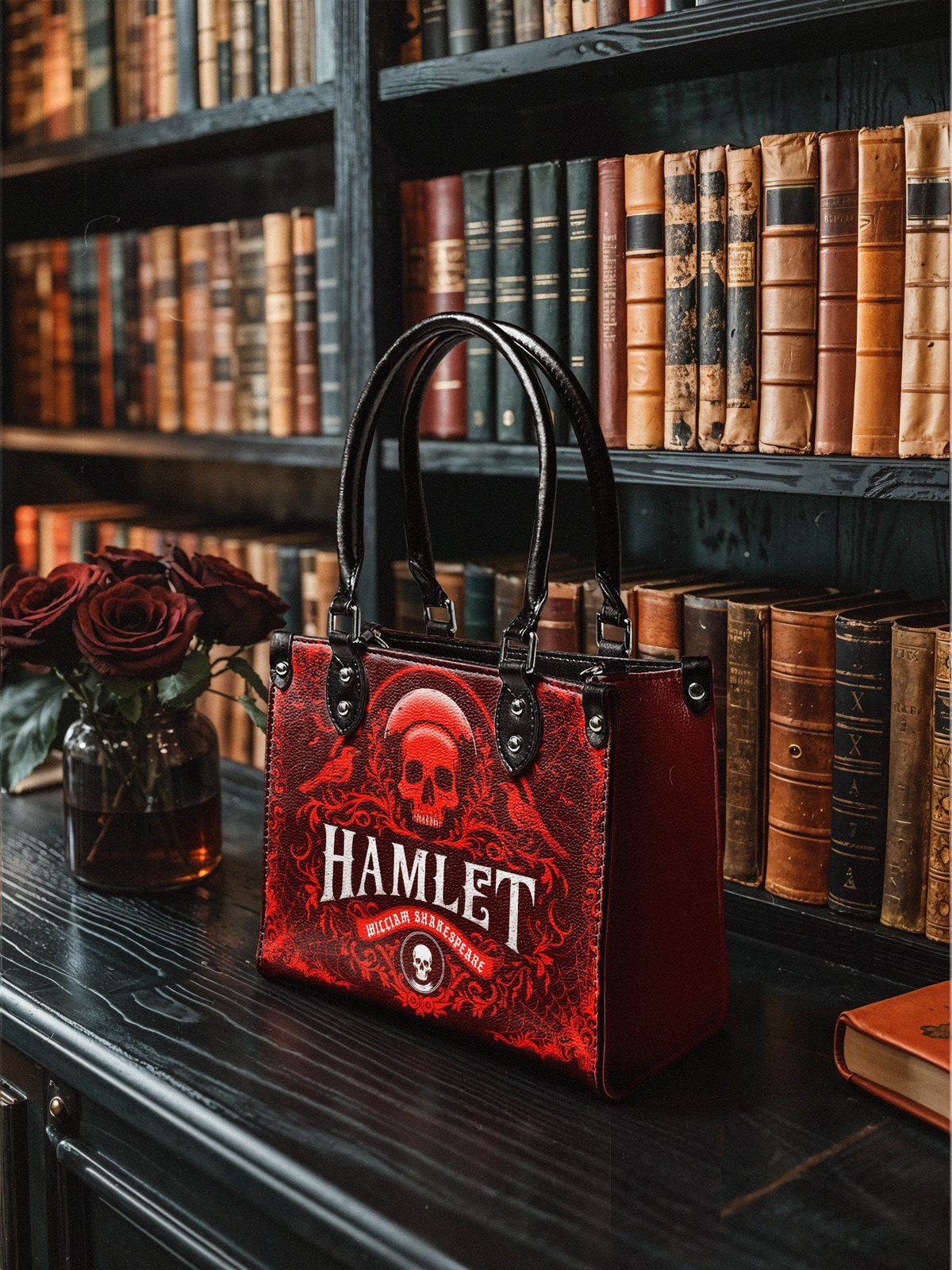 "Hamlet" The Red Room - Black Interior - Small Leather Handbag - FALL CLEARANCE DEAL
