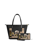 "Lovecraftian" Black Leather Tote Bag Matching Set - NEVERMORE DEAL