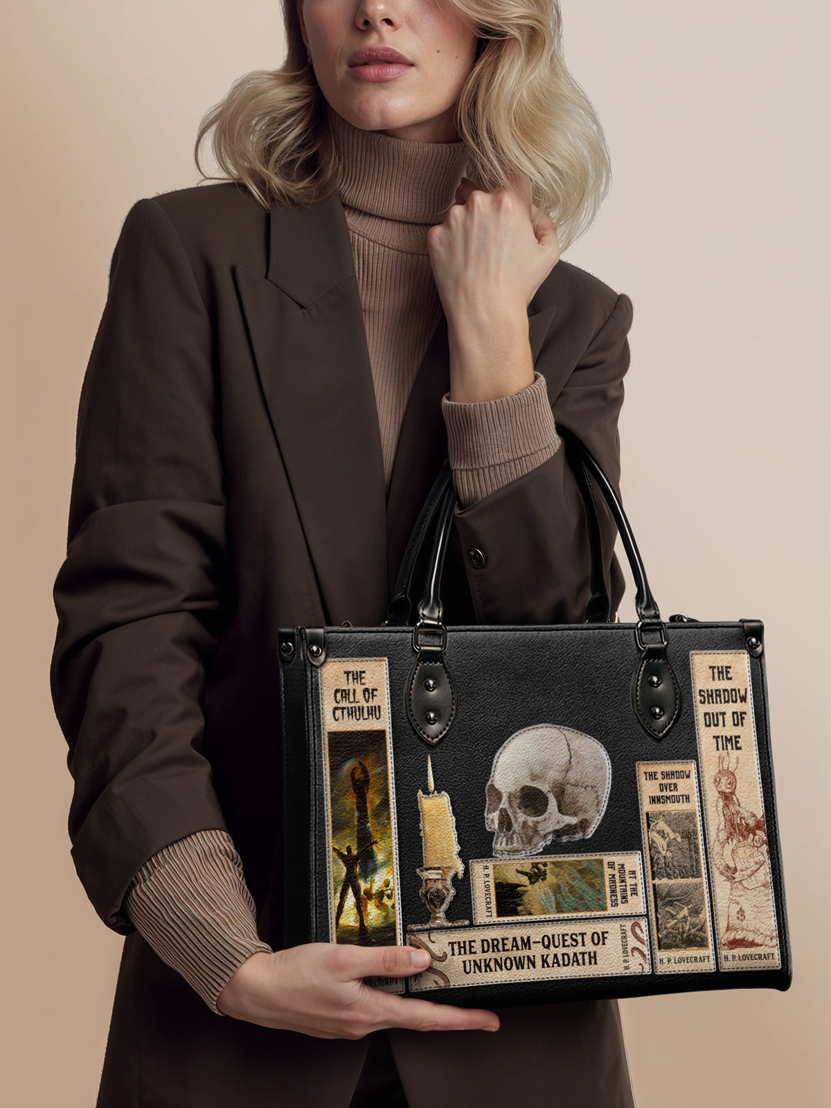 Lovecraftian Black - Black Interior - Leather Handbag Matching Set - FALL DEAL