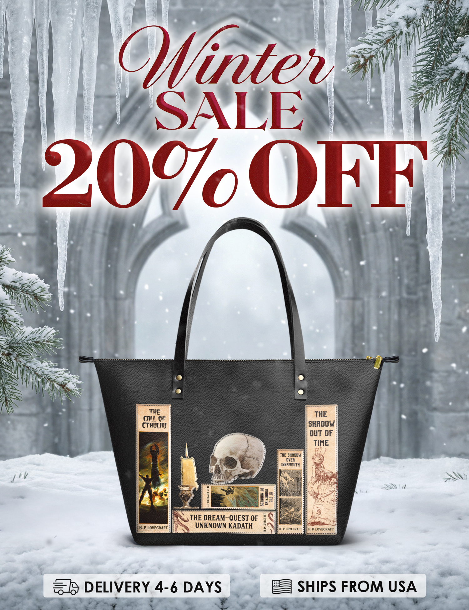 Lovecraftian Black Leather Tote Bag Deal