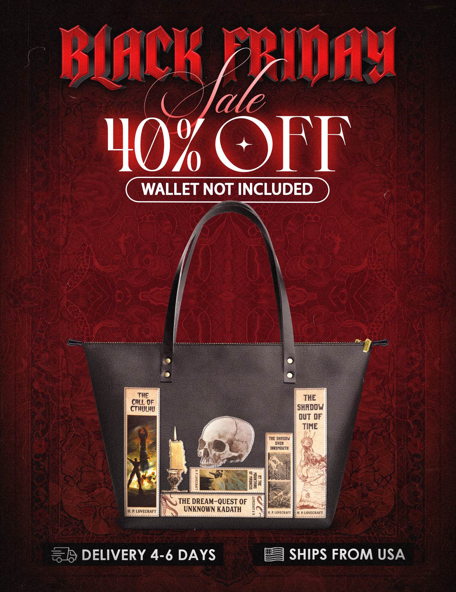 Lovecraftian Black Leather Tote Bag Deal
