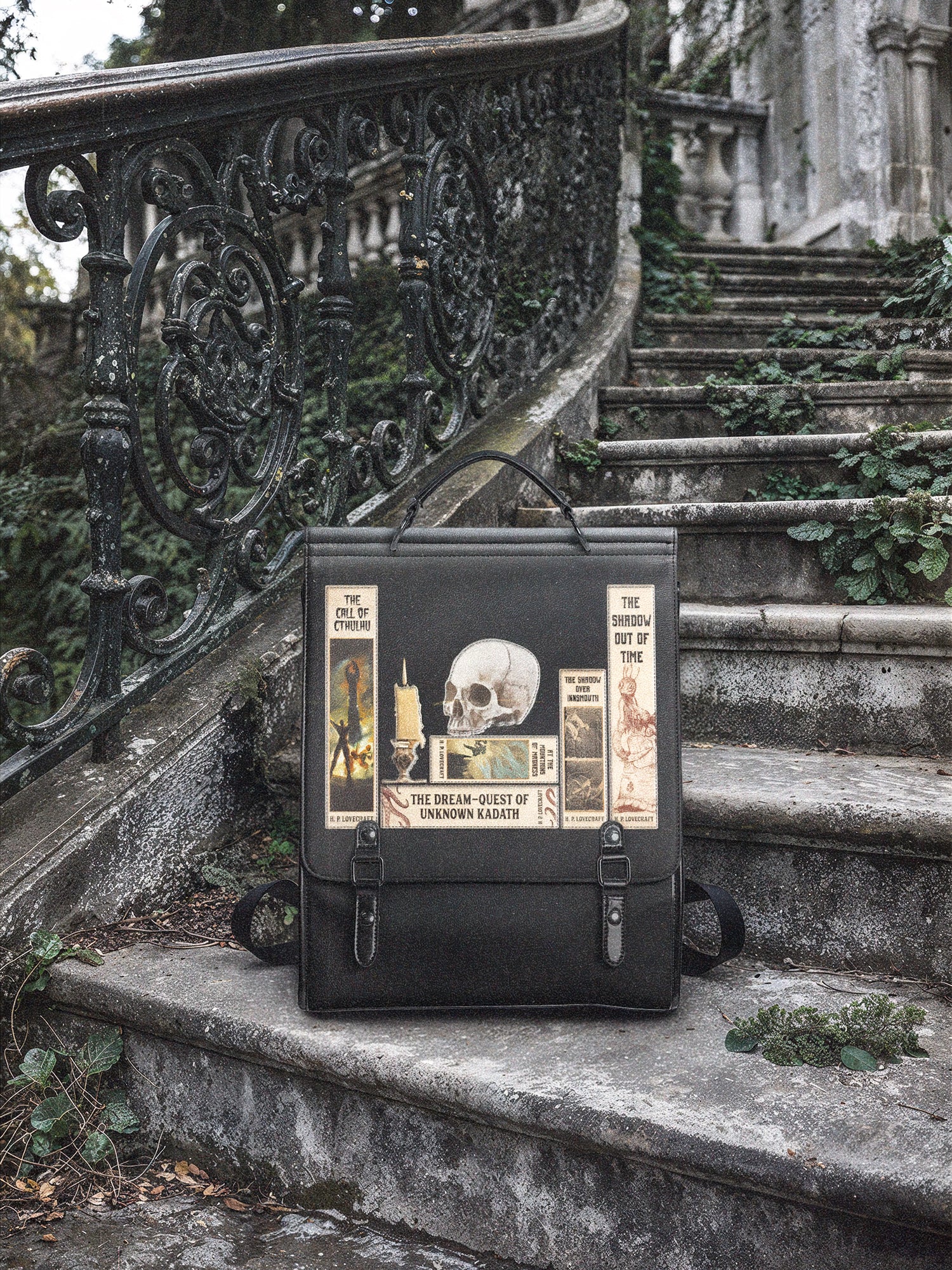 cthulhu inspired leather bags and backpacks Lovecraftian Black Leather Backpack