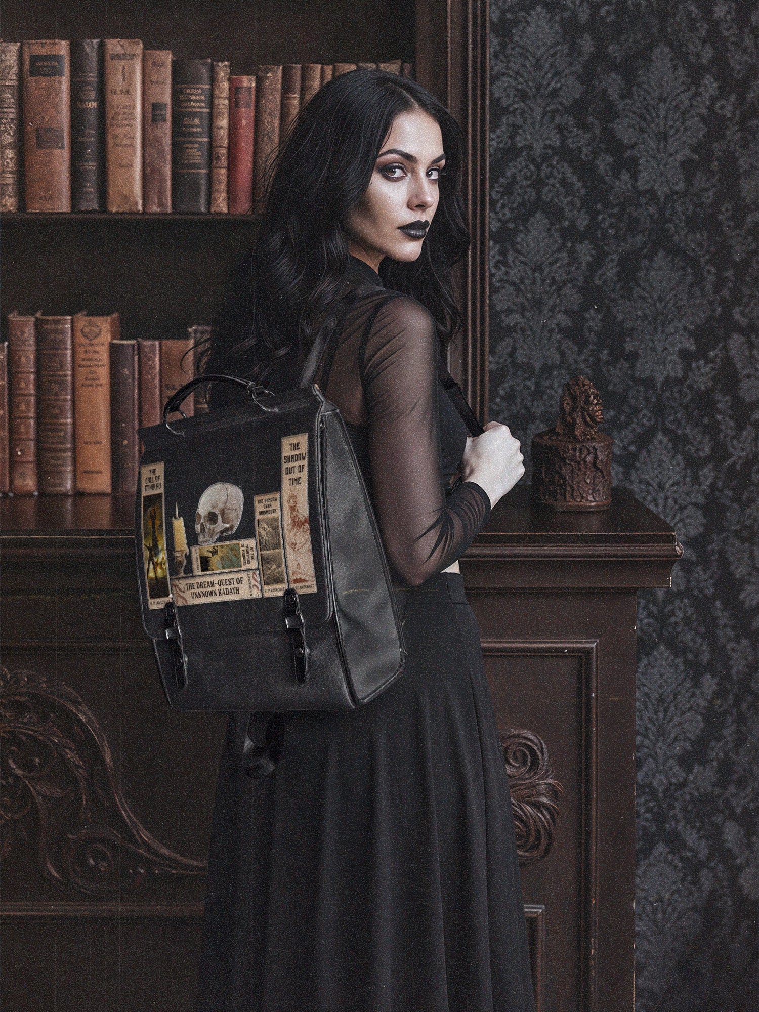 cthulhu inspired leather bags and backpacks Lovecraftian Black Leather Backpack